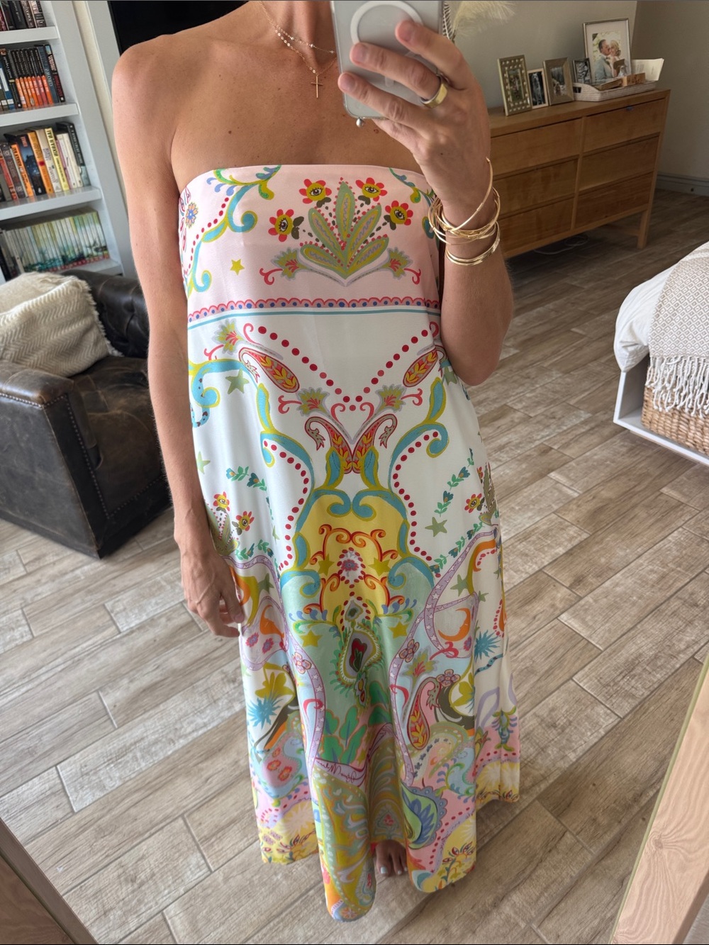 ANTONIO MELANI Strapless Paisley Maxi Dress in Pastel Pink & Multicolor